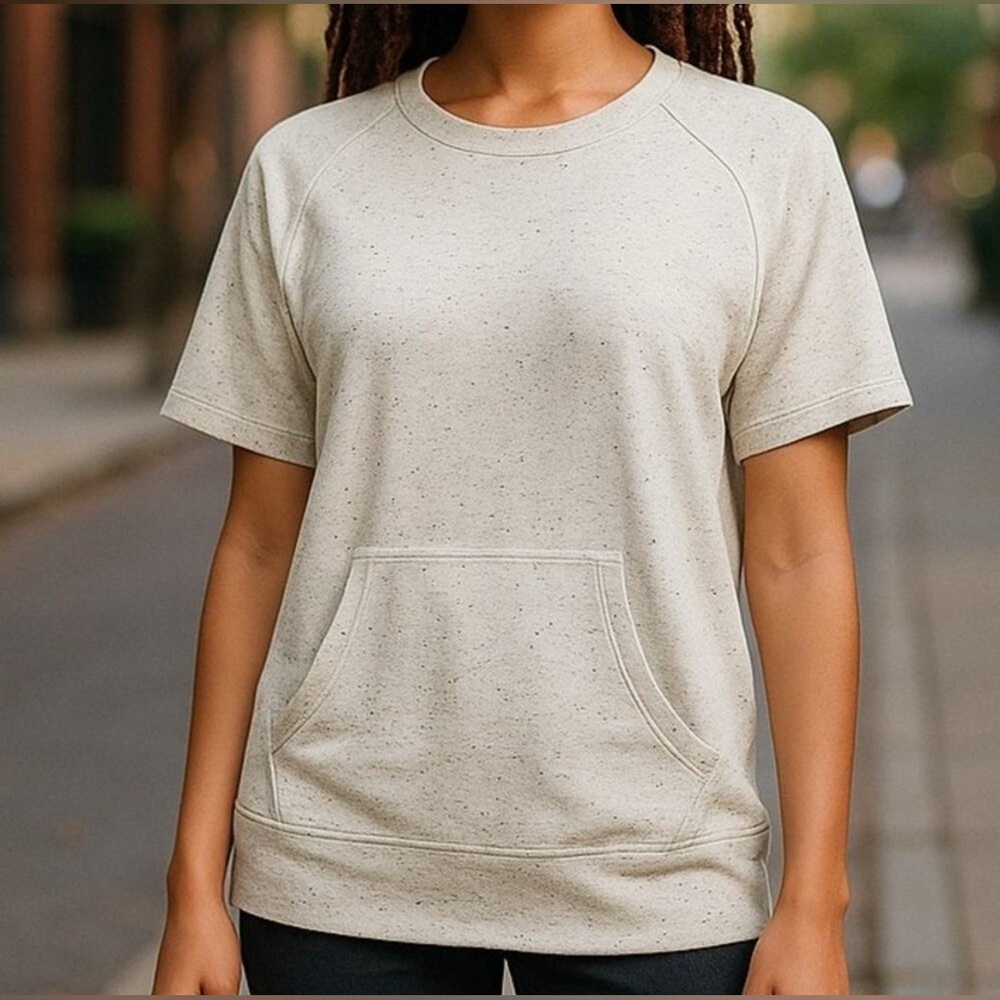 Mono B Gray Speckled Short Sleeve Sweatshirt Size Small NWT